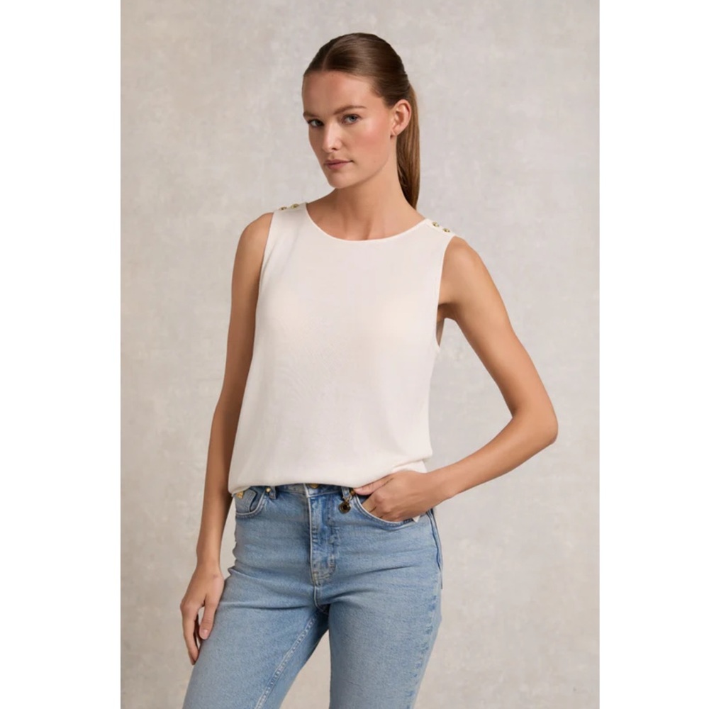 HOLLAND COOPER Boat Neck Vest Women's Cream Sleeveless Top XS